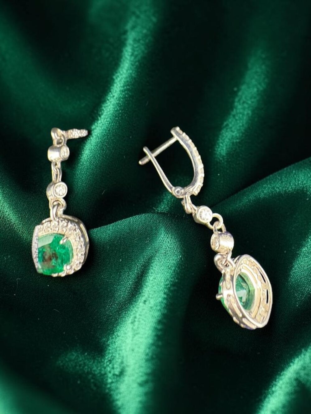 "PRICE DROP" 3.90 Carat Certified Natural Green Emerald & White Diamond Earrings